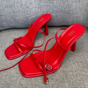 Zara Bold Red Heeled Sandals